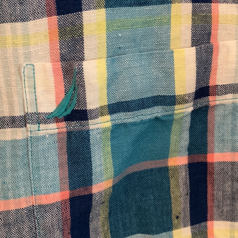 Mens Nautica Linen Blend Button Down Shirt - Plaid - Large - Picture 2 of 4